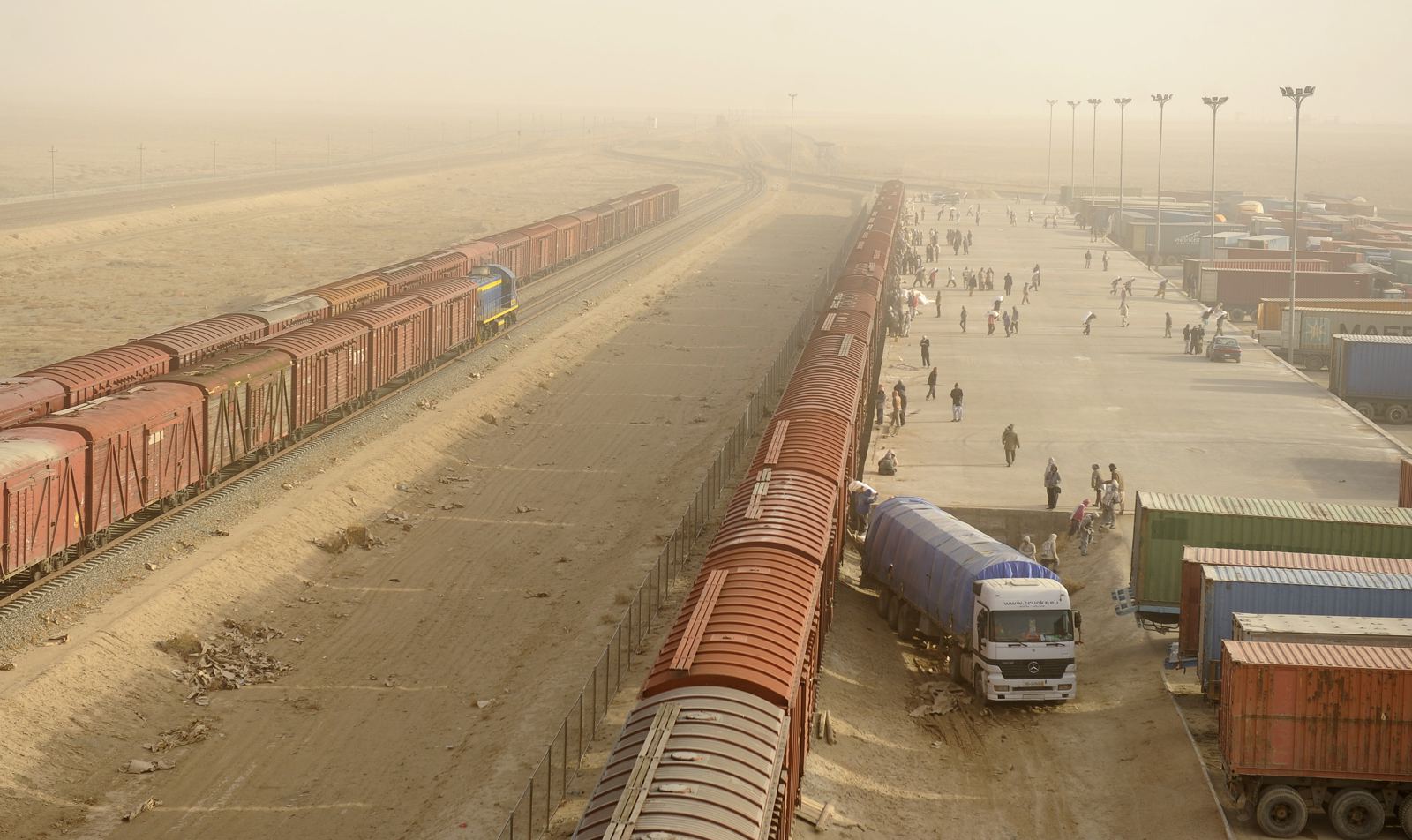 Rail tank wagons at the Hairatan dry port on the Afghanistan–Uzbekistan border