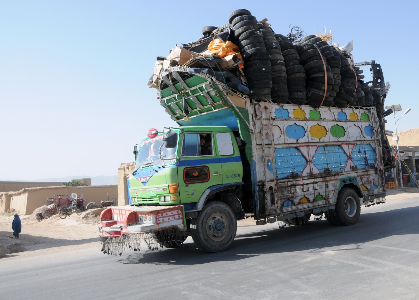 Decorated Afghan cargo truck on a provincial road