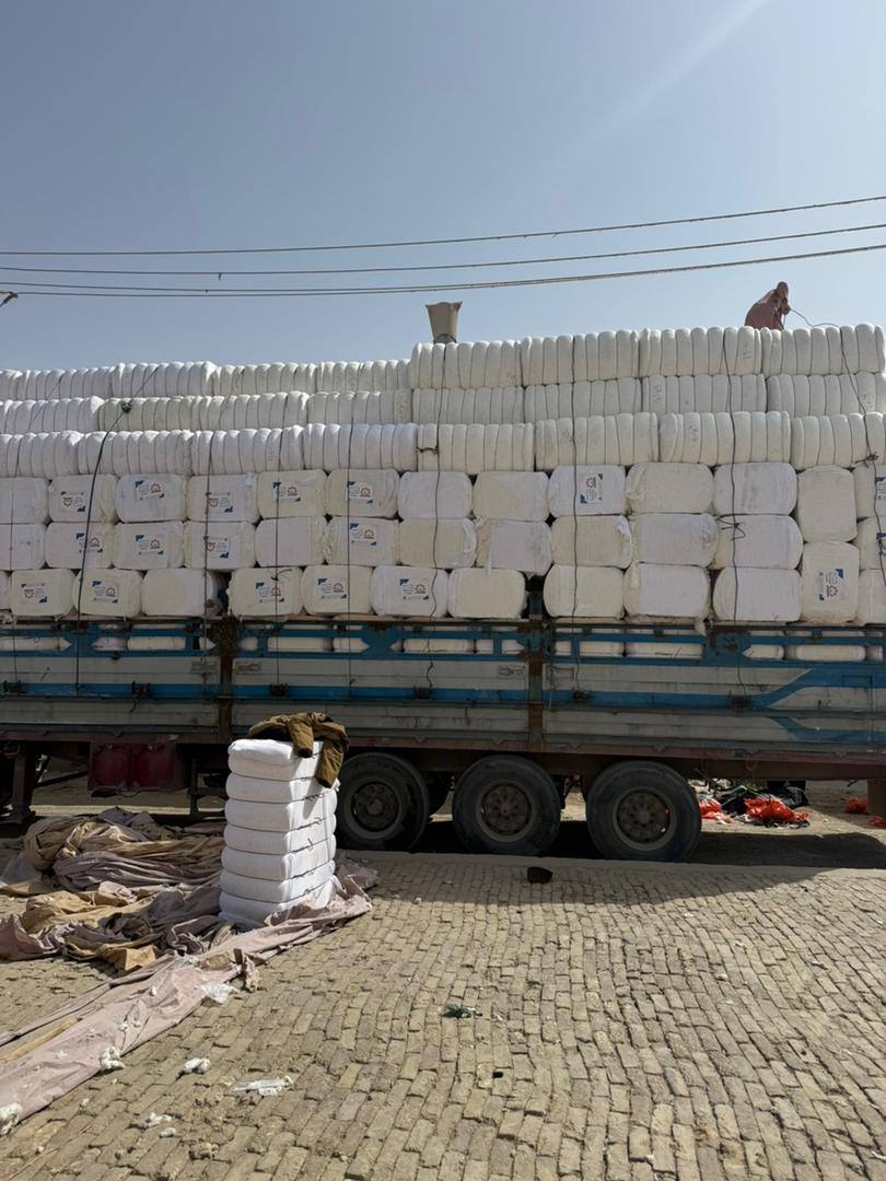 Noor Al-Faroq cotton operations — pressed bales and loading